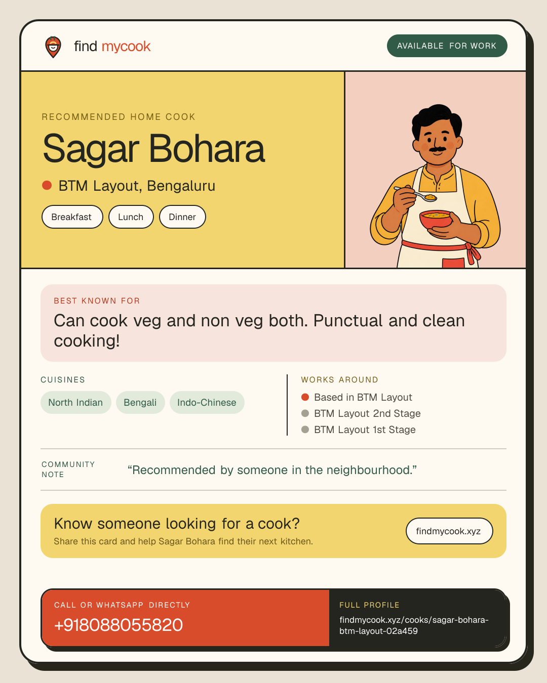 Sagar Bohara's Find MyCook cook card