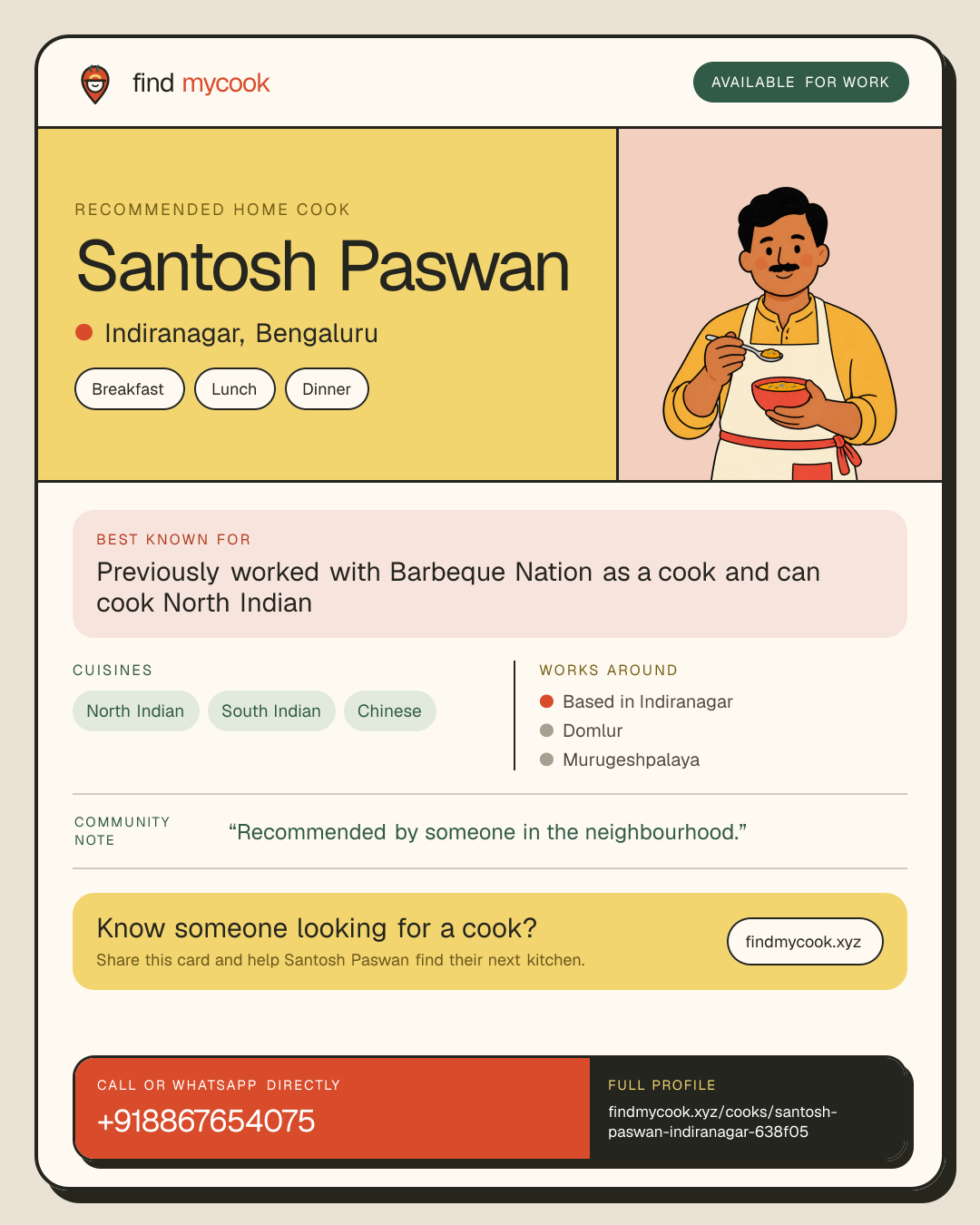 Santosh Paswan's Find MyCook cook card
