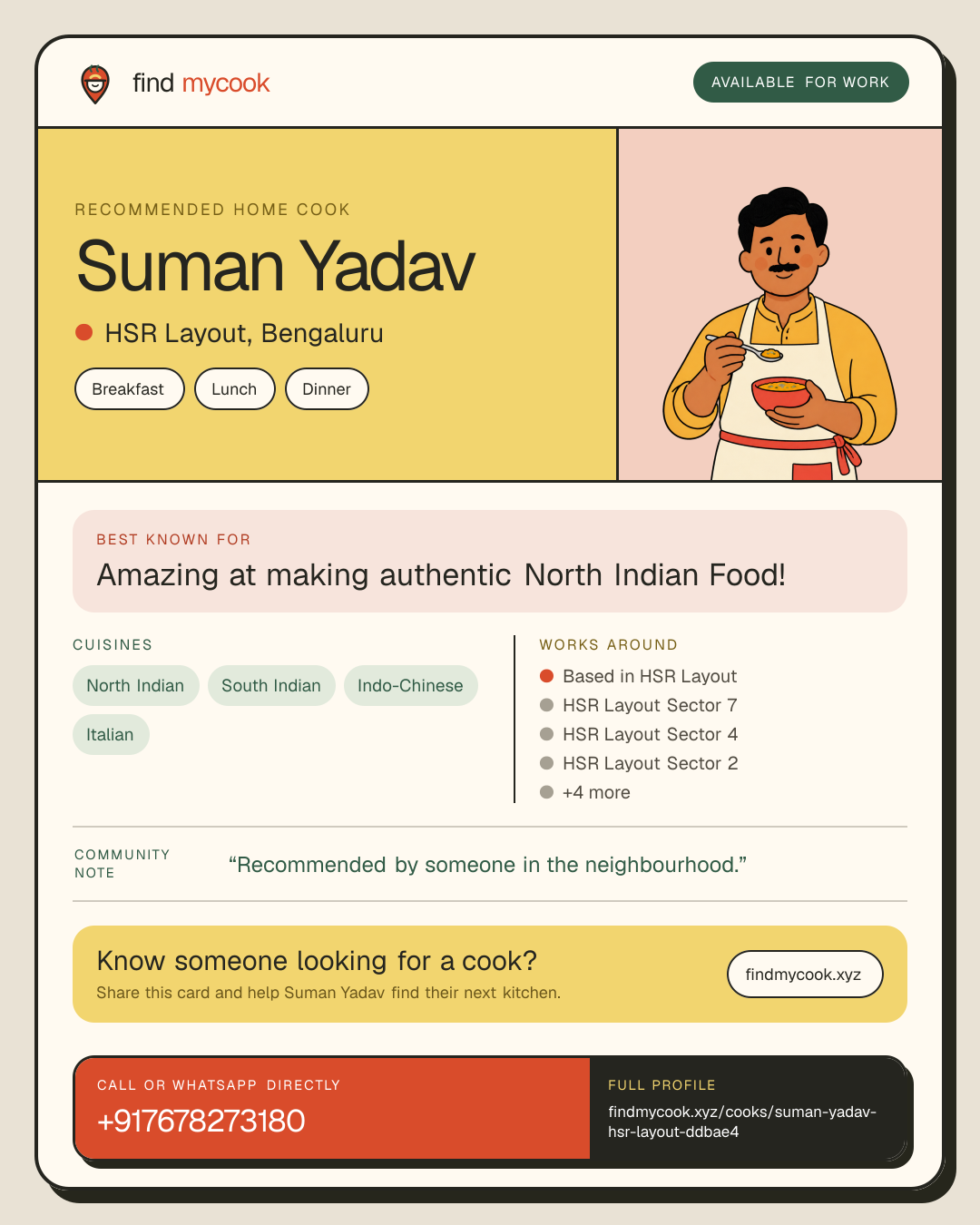 Suman Yadav's Find MyCook cook card