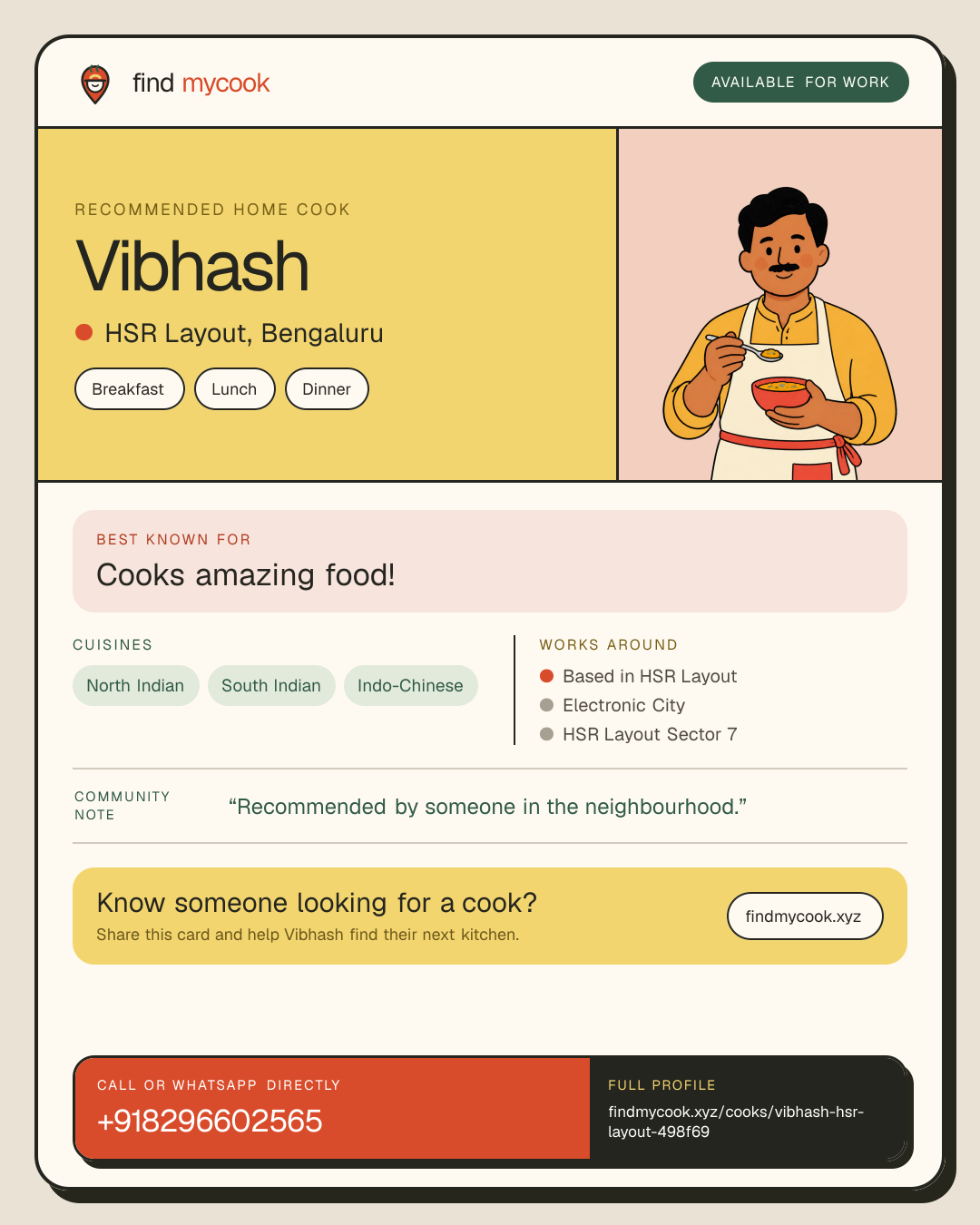 Vibhash's Find MyCook cook card